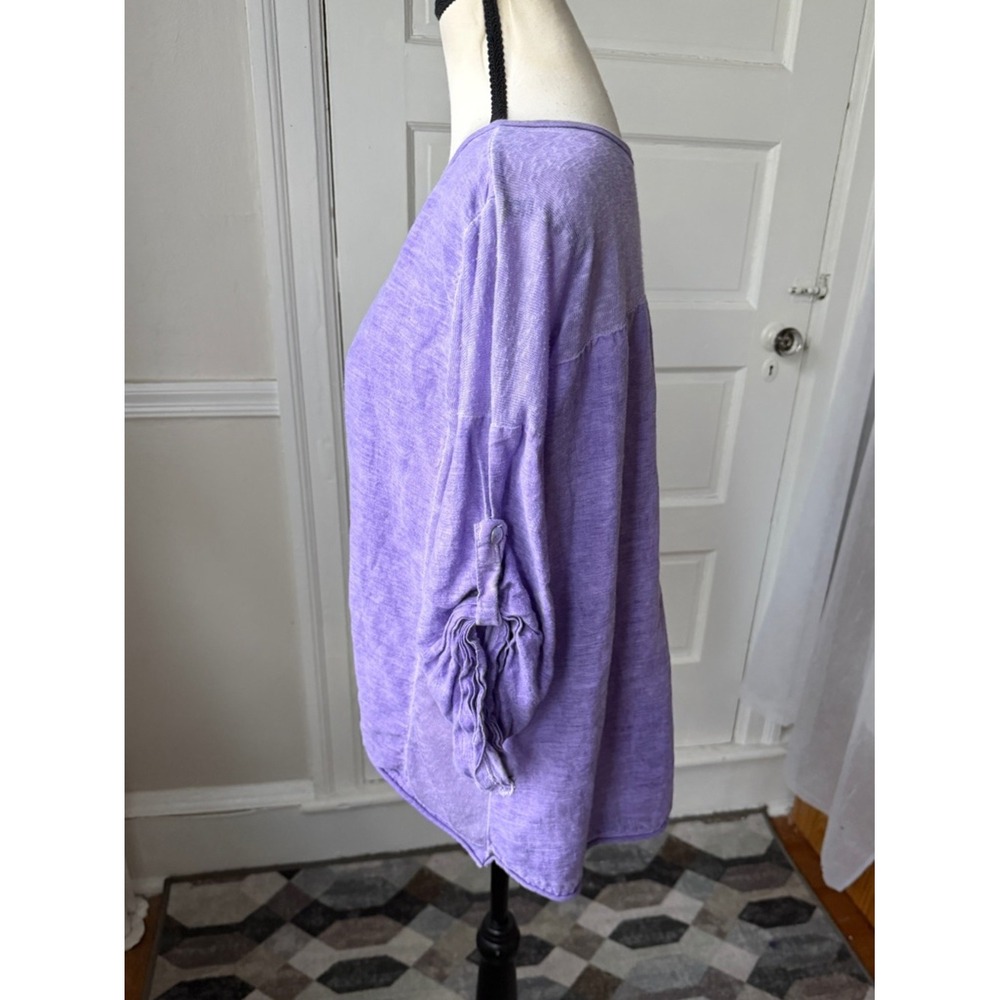 Kaktus Linen Top Purple Relaxed Fit Boho Artsy Lagenlook Roll Tab Sleeves Lg - Picture 5 of 15